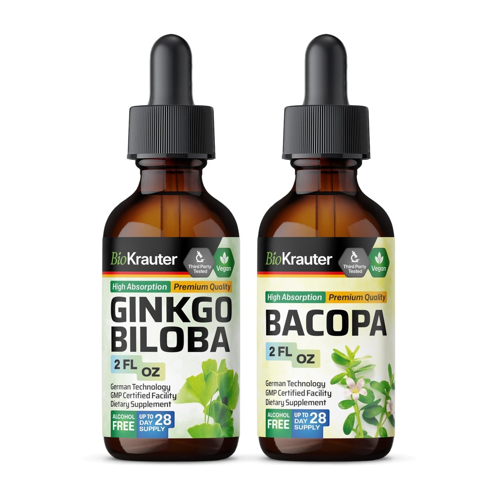 BIO KRAUTER Bacopa Teinture 2 Fl. Oz. & Ginkgo Biloba Teinture 2 Fl. Oz.