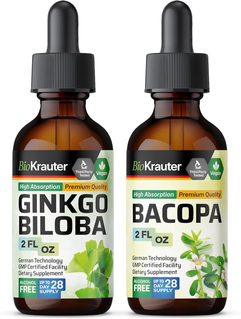 BIO KRAUTER Bacopa Teinture 2 Fl. Oz. & Ginkgo Biloba Teinture 2 Fl. Oz.