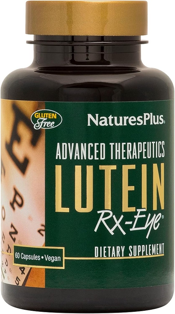 Natures Plus Thérapeutique avancée Lutéine Rx-Eye - 20 mg, 60 capsules végétariennes - Supplément de soutien de la fonction oculaire amélioré avec la zéaxanthine, antioxydant - sans gluten - 20 portions