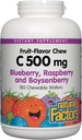 Facteurs naturels, enfants Vitamine à croquer C 500 mg, soutient la santé immunitaire, les os, les dents et les gencives, bleuets, framboises et boysenberry, 180 Nombre (paquet de 1)