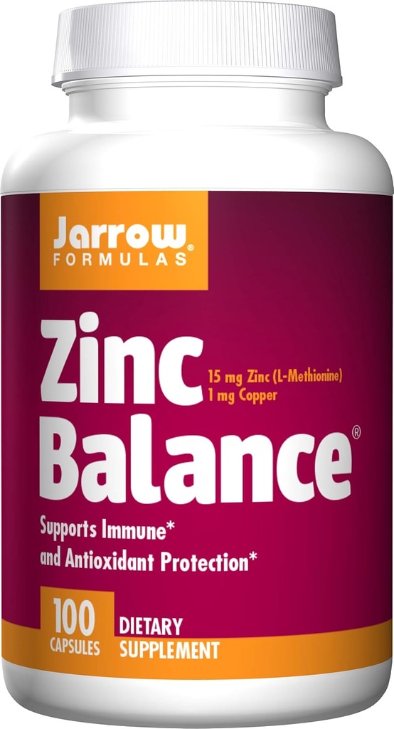 Jarrow Formulas Zinc Balance 15 mg - 100 Veggie Caps - Immune Support - Includes Copper - 100 Servings