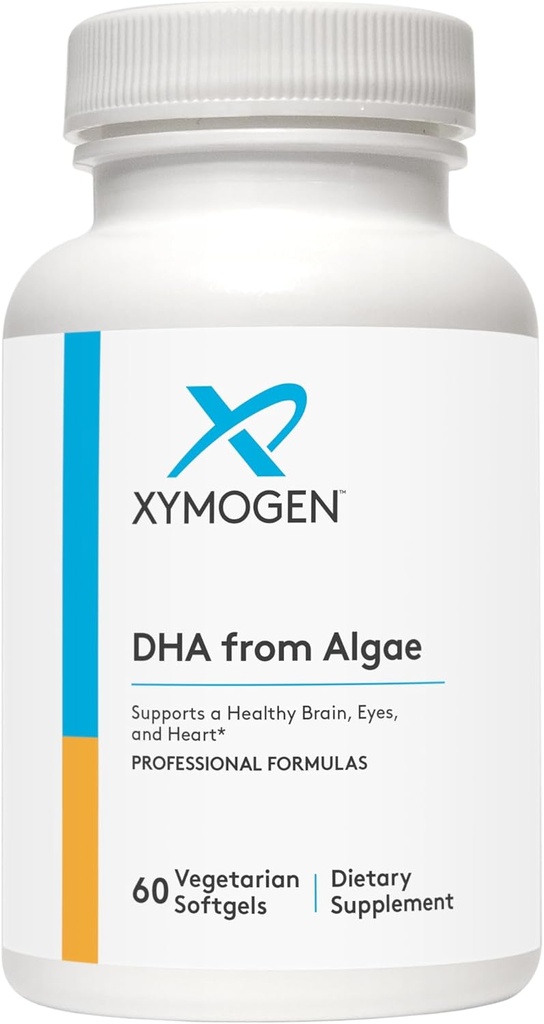 XYMOGEN DHA d'Algae - Supplément Omega-3 DHA - soutient le cerveau, les yeux, le cœur + la santé immunitaire (60 softgels)
