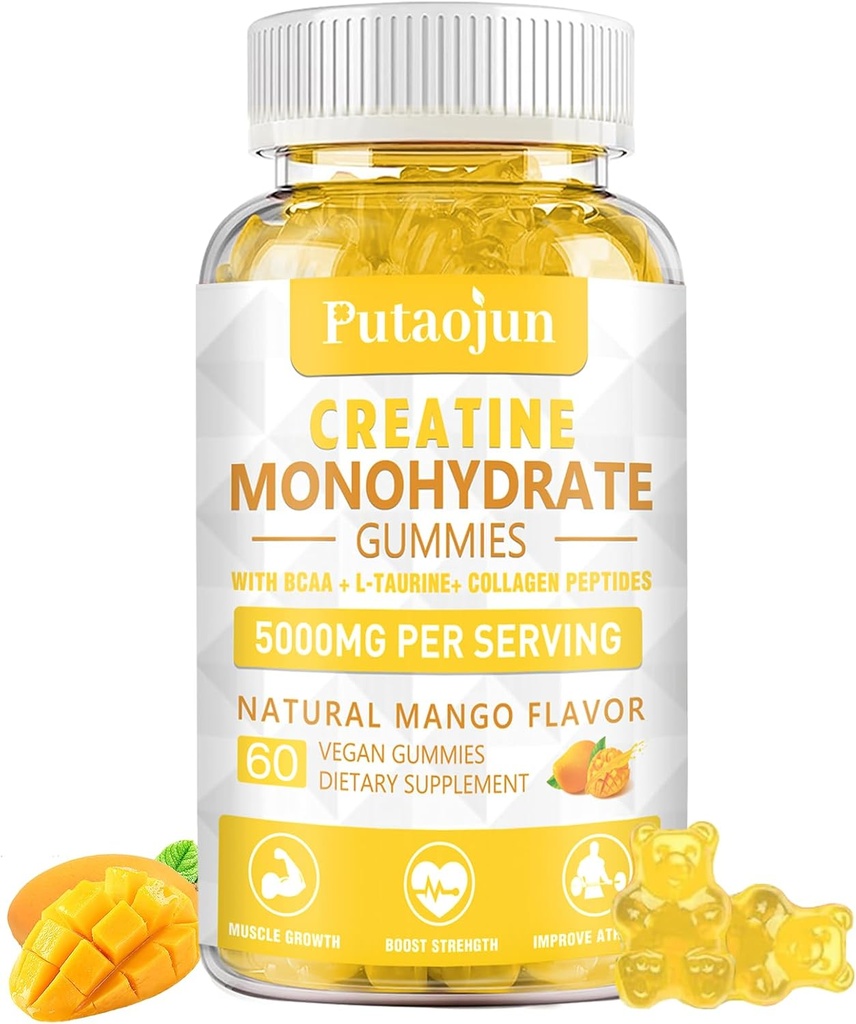 Creatine Monohydrate with Vitamins D3 & B12 | Sugar-Free Hydrolyzed Collagen & Creatine Gummies | 60 Count