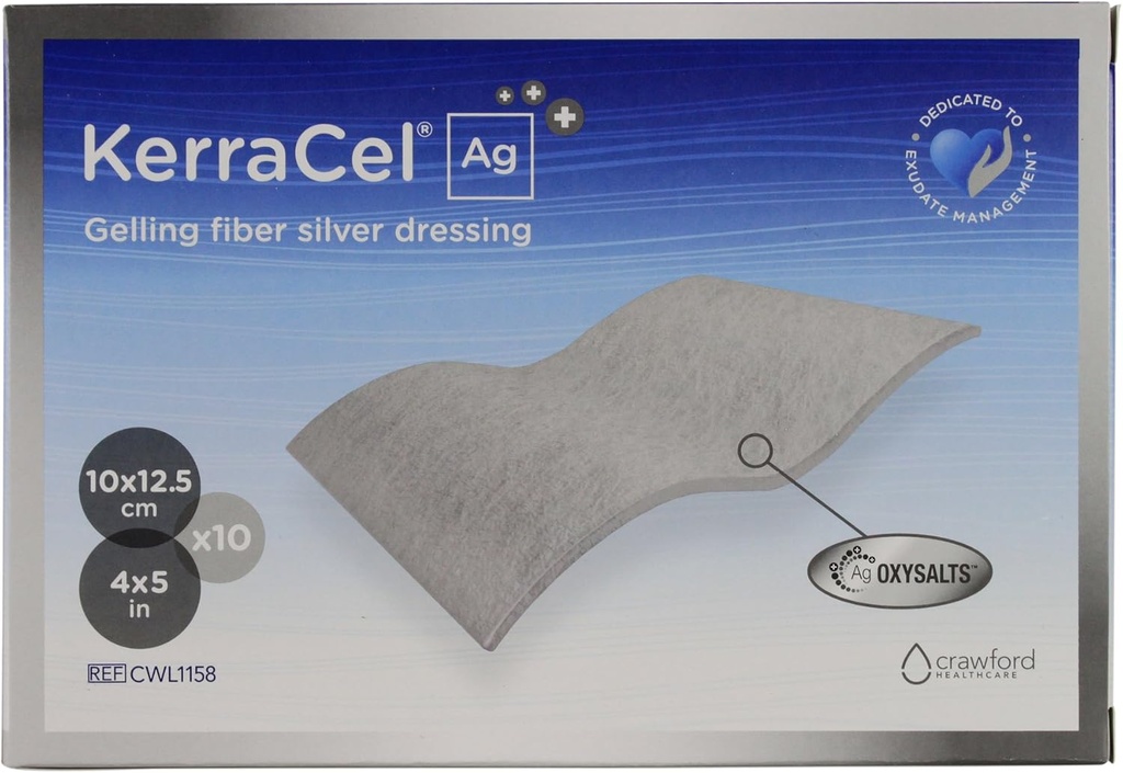 Ag 4" x 5" Gelling Fibre Argent Dressing (CWL1158) - Absorbe et isolats Drainage et tue les bactéries, Micro-contours au lit de blessure, maintient un niveau d'humidité sain (boîte de 10)