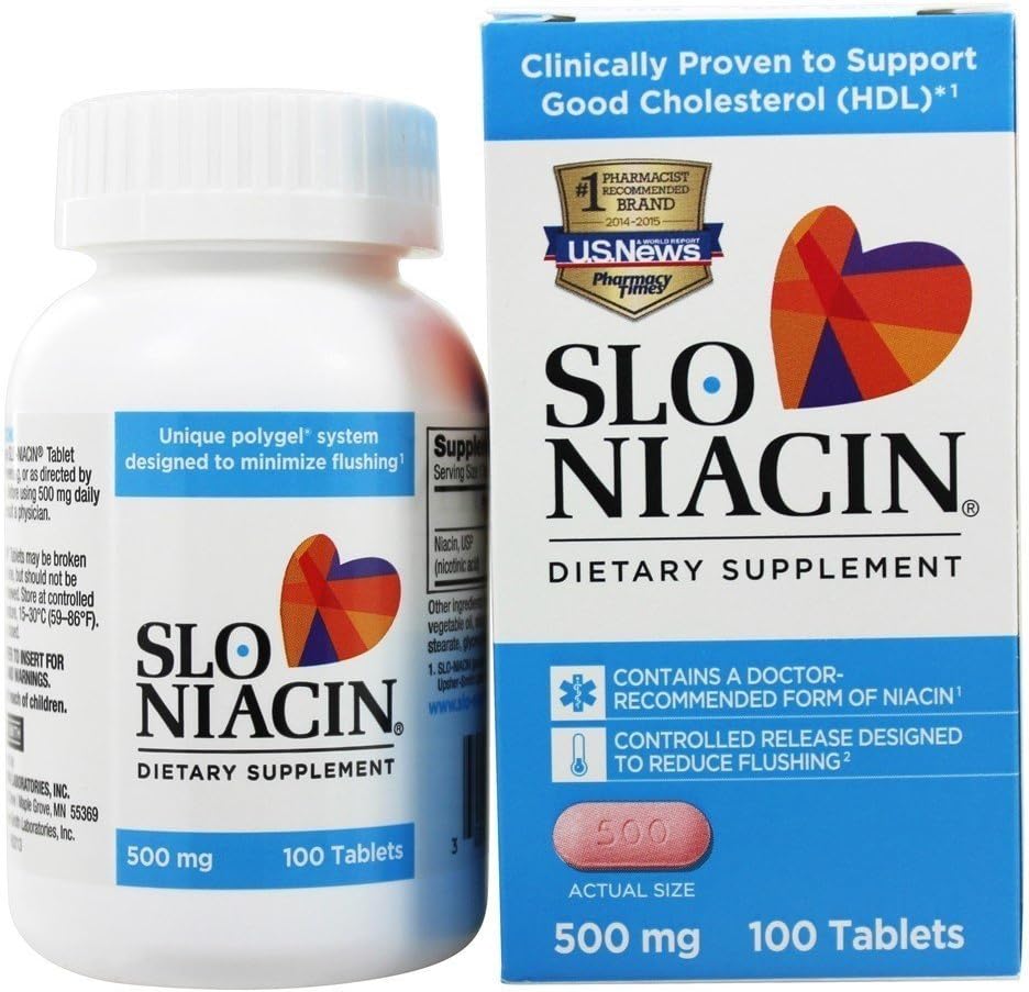 Slo-Niacine Vitamine B3 500 Mg - libération lente Niacine pour la santé cardiovasculaire, stimuler l'énergie, la peau de santé, les niveaux de sucre dans le sang sain - 100 capsules