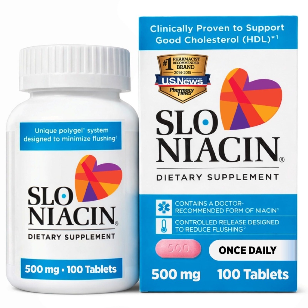 Slo-Niacine Vitamine B3 500 Mg - libération lente Niacine pour la santé cardiovasculaire, stimuler l'énergie, la peau de santé, les niveaux de sucre dans le sang sain - 100 capsules