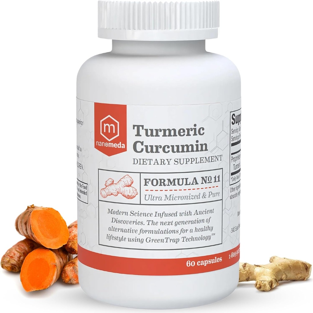 Nano Meda® Curcumine curmérique avec Boswellia , 100% Biodisponible, Turcuma micronisé breveté, Absorption améliorée , Supplément de soutien mixte , 60 Compte