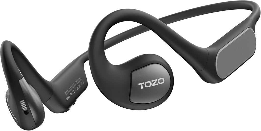 Casques d'oreille ouverts TOZO modernisés Bluetooth 5.3 Casques d'écoute sans fil Conduction d'air Ecouteurs de sport avec son Premium, 32 QE via l'APP, casques de réduction du bruit d'appel double micro avec bande de cheveux pour le cyclisme