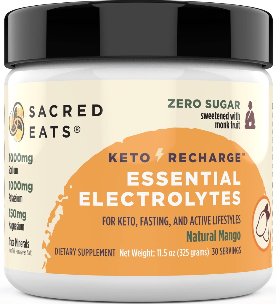 Poudre d'électrolyte de kéto et supplément d'hydratation : 1000mg Potassium et sodium, 150mg Magnésium.