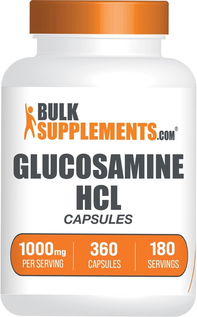 BulkSupplements.com Glucosamine HCl Capsules - Supplément de glucosamine, Supplément nutritionnel - Sans gluten, 2 Capsules par portion, 360 Compte (paquet de 1)