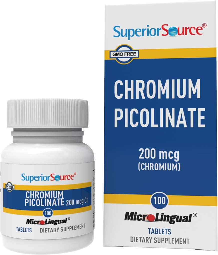 Source supérieure Picolinate de chrome - formule de supplément soutient le métabolisme du sucre sain - 500 mcg, 50 comprimés dissolvants instantanés