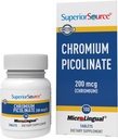 Source supérieure Picolinate de chrome - formule de supplément soutient le métabolisme du sucre sain - 500 mcg, 50 comprimés dissolvants instantanés
