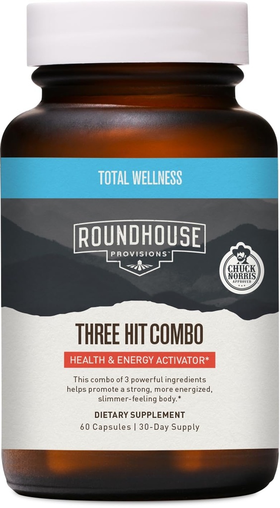 PROVISION RONDHOUSE Trois coups Combo par Chuck Norris – Fat Burner, Energy Booster & Wellness Support – 30 jours d'approvisionnement (60 capsules)
