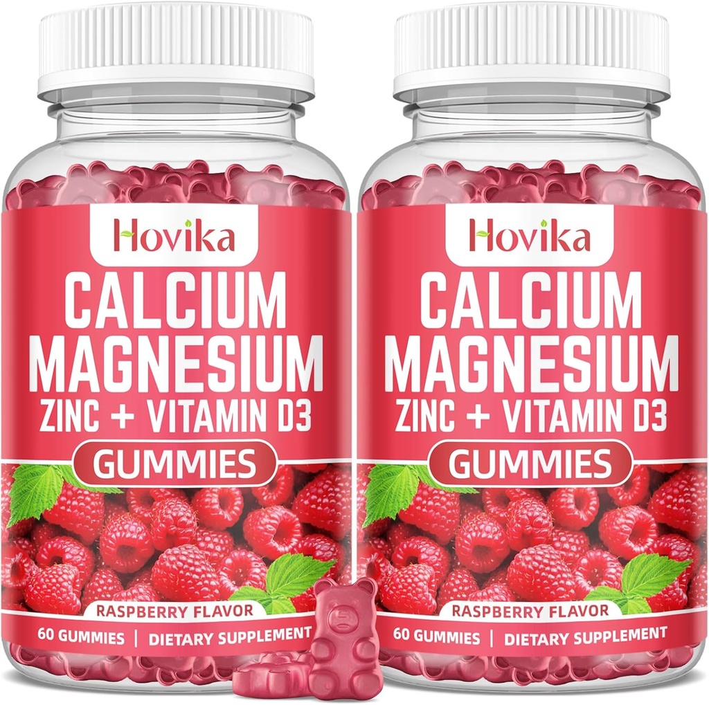 Gommies de zinc de magnésium de calcium avec vitamine de potassium C, B6, D3, K2 - Calcium pour les femmes et les hommes - Supplément multivitamine de zinc de magnésium de calcium pour les os, les muscles, les dents, le calme, l'humeur - 2 Pack - 60 Cts