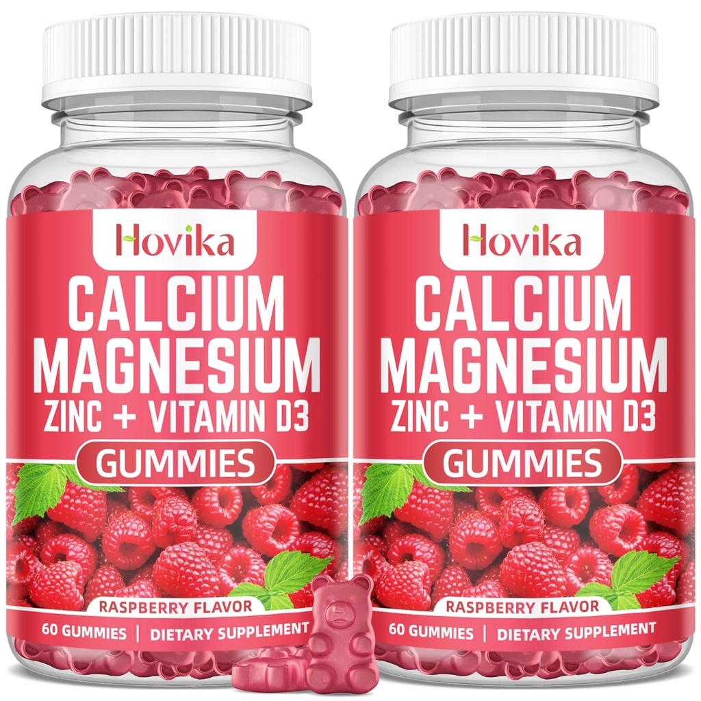 Gommies de zinc de magnésium de calcium avec vitamine de potassium C, B6, D3, K2 - Calcium pour les femmes et les hommes - Supplément multivitamine de zinc de magnésium de calcium pour les os, les muscles, les dents, le calme, l'humeur - 2 Pack - 60 Cts