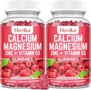 Gommies de zinc de magnésium de calcium avec vitamine de potassium C, B6, D3, K2 - Calcium pour les femmes et les hommes - Supplément multivitamine de zinc de magnésium de calcium pour les os, les muscles, les dents, le calme, l'humeur - 2 Pack - 60 Cts