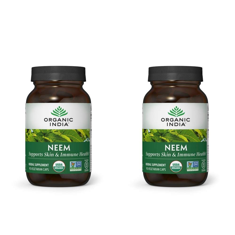 ORGANIQUE INDIA Neem Leaf Capsules, supplément à base de plantes - soutient la peau, l'immuno-sanitaire et la santé du foie, detox, végétalien, sans gluten, certifié USDA biologique - 90 capsules (2-pack)