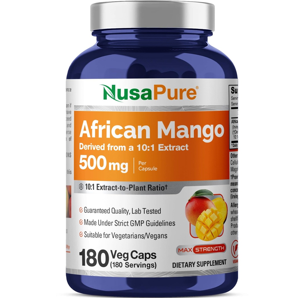 NusaPure African Mango 10:1 Extrait, 500 mg équivalent à 5 000 mg par Veggie Caps 180 Capsules (non OGM, végétalien)