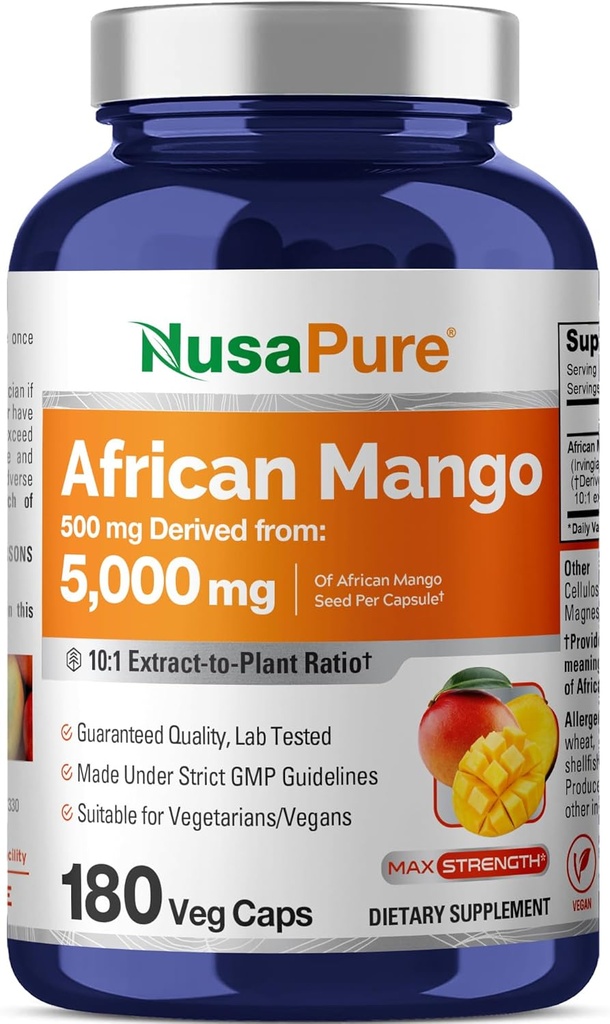 NusaPure African Mango 10:1 Extrait, 500 mg équivalent à 5 000 mg par Veggie Caps 180 Capsules (non OGM, végétalien)
