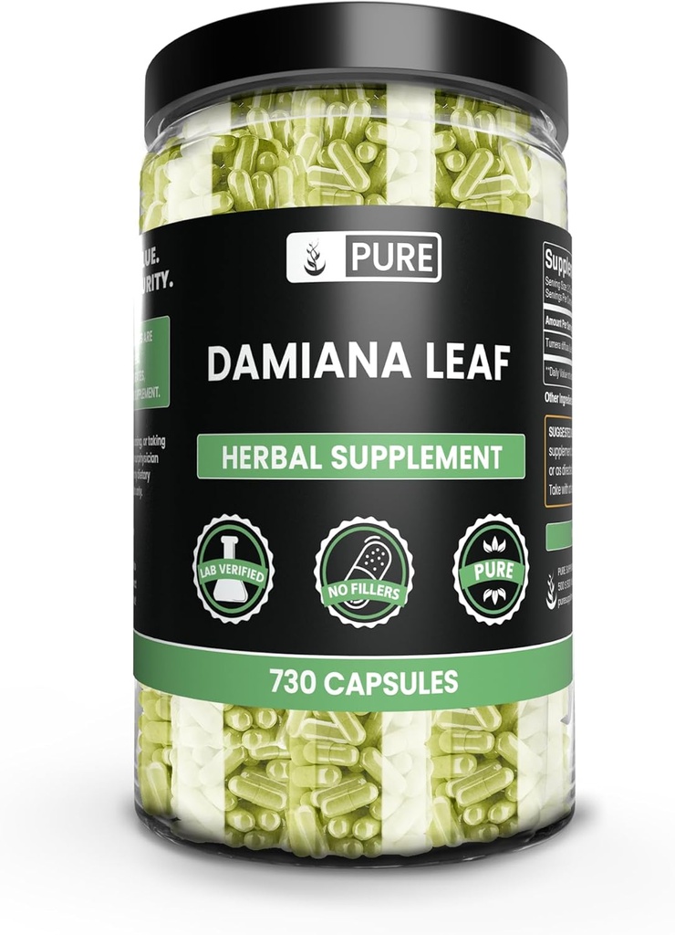 PURE ORIGINAL INGREDIENTS Damiana Leaf Capsules, No Magnesium Or Rice Fillers, Always Pure, Lab Verified (730 Capsules)