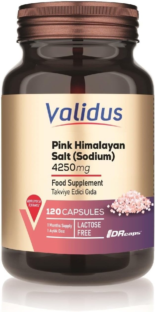 Validus Pink Himalayan Salt Sodyum 200 mg 120 Capsules (Drcaps)