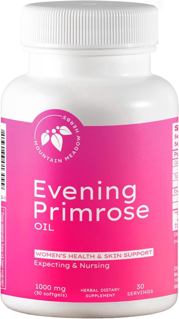 Mountain Meadow Herbs Soiring Primrose Oil 1000mg – Omega-6 Acides gras pour les femmes Santé, soutient la peau claire et l'équilibre hormonal, sans gluten, facile à prendre Softgels (30 comte)
