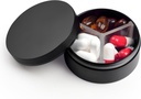 Petit cas de pilule 3 compartiments, boîte de pilules portative ronde en métal, organisateur de pilules de voyage imperméable, porte-vitamines de poche porte-monnaie EDC (noir)