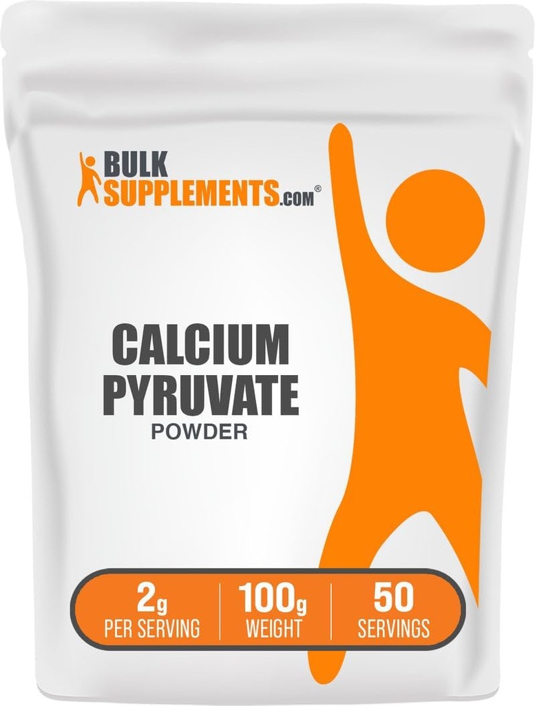 BulkSupplements.com Poudre de pyruvate de calcium - Supplément de calcium, Supplément de pyruvate - Sans aromatisé et sans gluten, 2g par portion, 100g (3.5 oz) (paquet de 1)