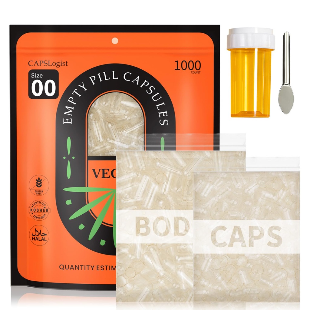 Empty Capsules 00 Separated, Vegan Capsules Empty 00 with Spoons and Medicine Bottle, Veggie Capsule Pill for Filling Supplements, 1000 Count