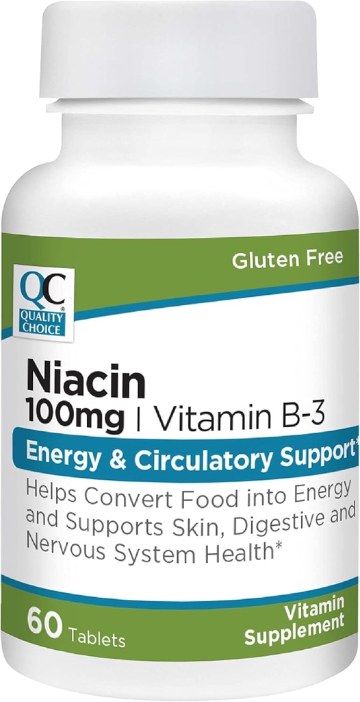 Choix de qualité Niacine (Vitamine B3) Énergie et soutien ciculatoire Supplément de 100 mg, 60 bouteilles de comptage