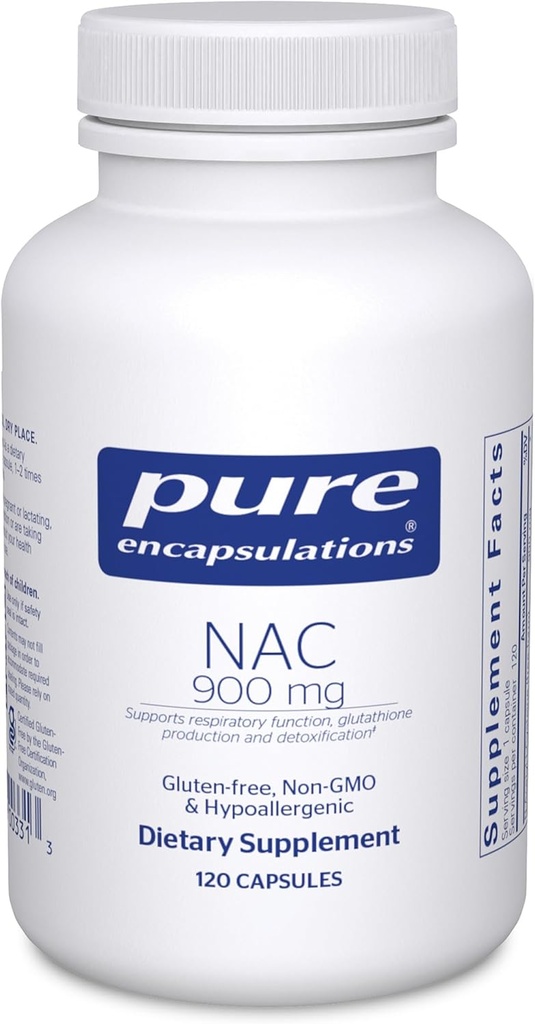 Encapsulations pures NAC 900 mg - Supplément N-acétyl Cysteine Amino Acid pour support pulmonaire et immunitaire, foie et antioxydants* - 120 capsules