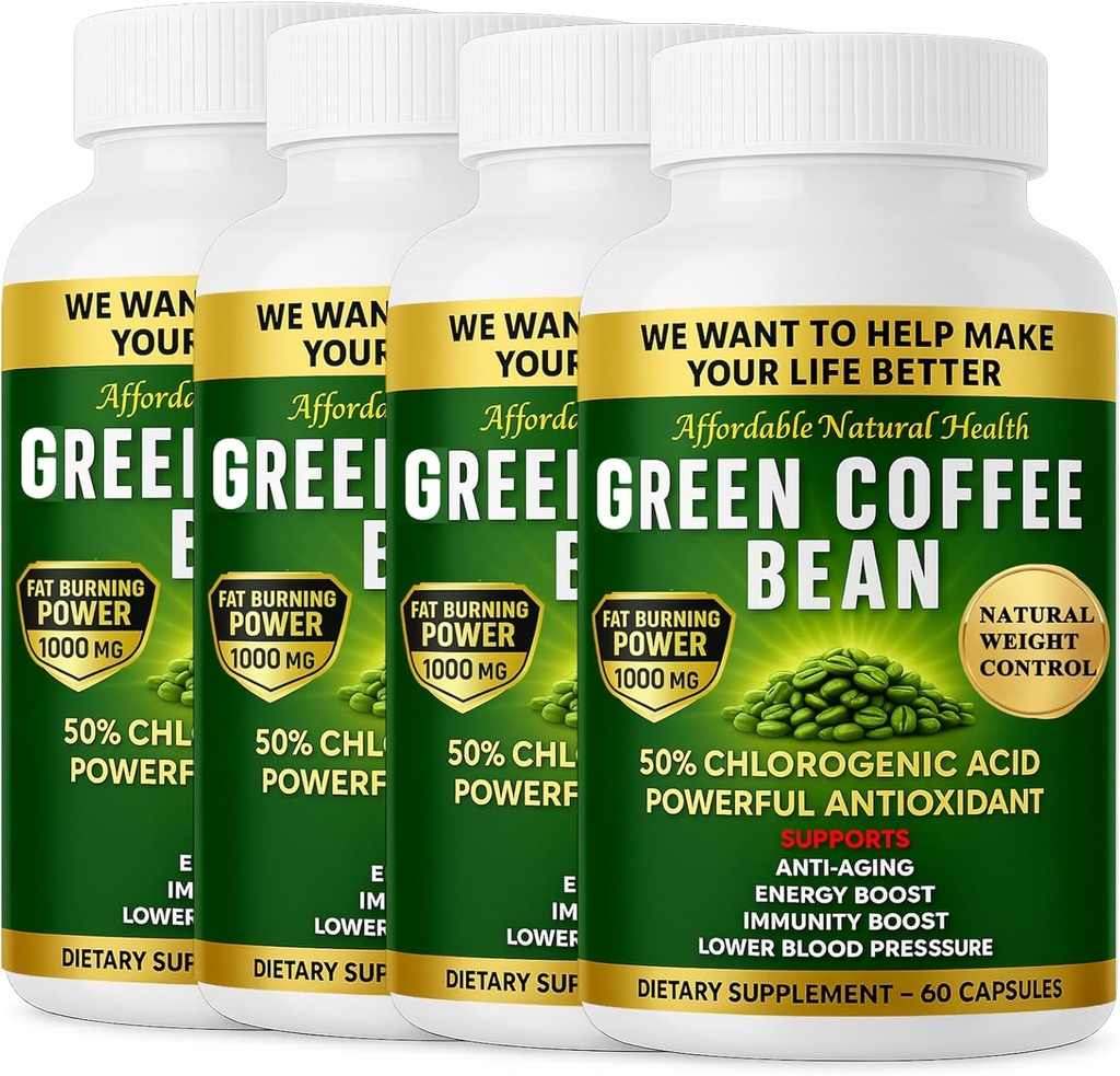 Extrait de fèves de café vert, 100 % de capsules de fèves de café vert pur, 50 % d'acide chlorogène, 10 000 mg de force, 240 capsules, 8 mois d'approvisionnement, sans OGM et sans gluten, supplément à base de plantes traditionnelles