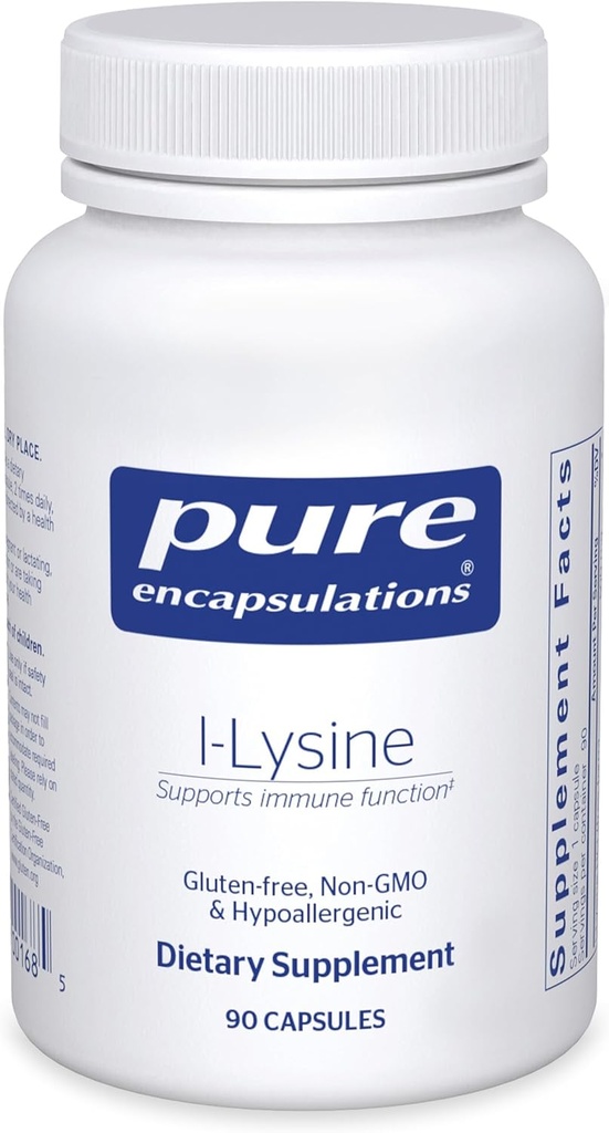 Encapsulations pures L-Lysine - Supplément à l'acide amino essentiel pour le soutien immunitaire et la santé des lèvres* - avec HCl L-Lysine - 90 capsules