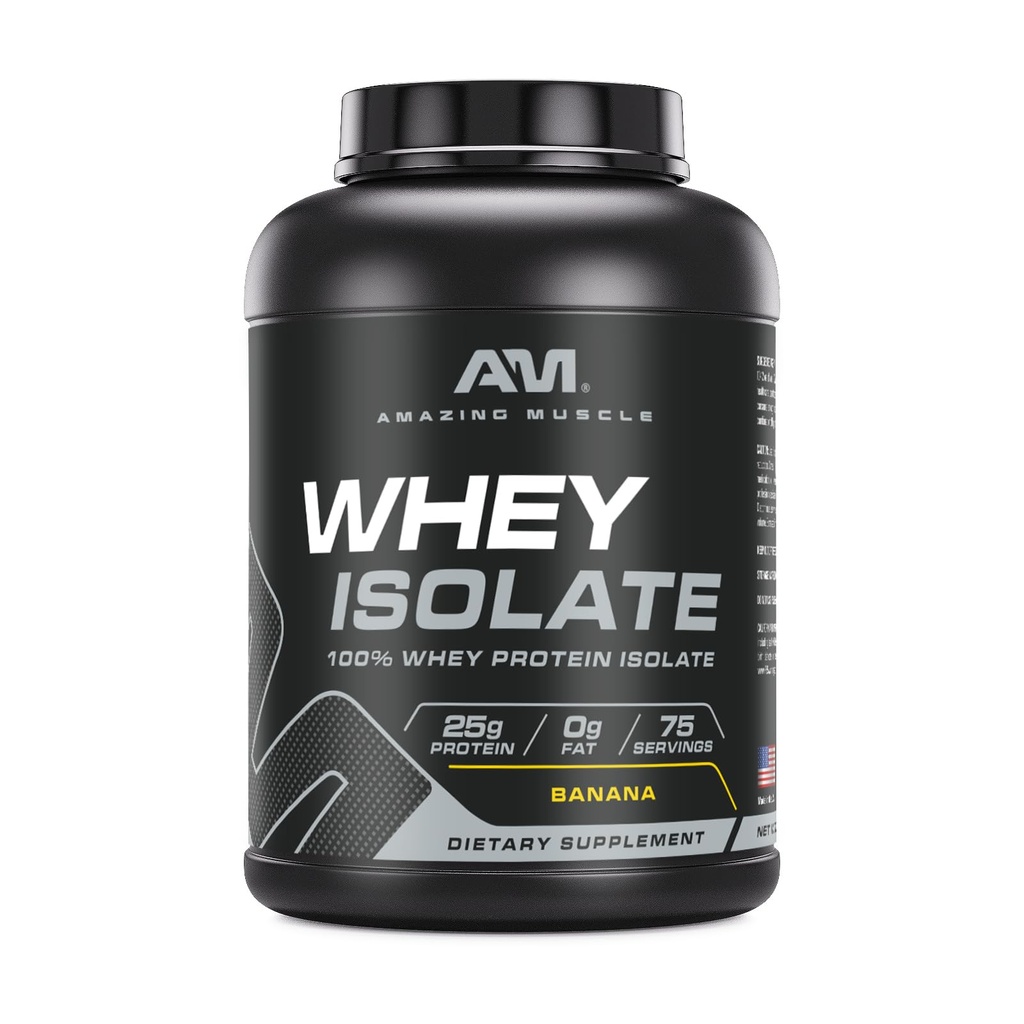 Amazing Muscle Whey Protéine Isolate Poudre de 25 Grams Protéines par portion de 100% Whey Isolate de Zéro Gras Fabriqué aux États-Unis (5 Lb, Banana)