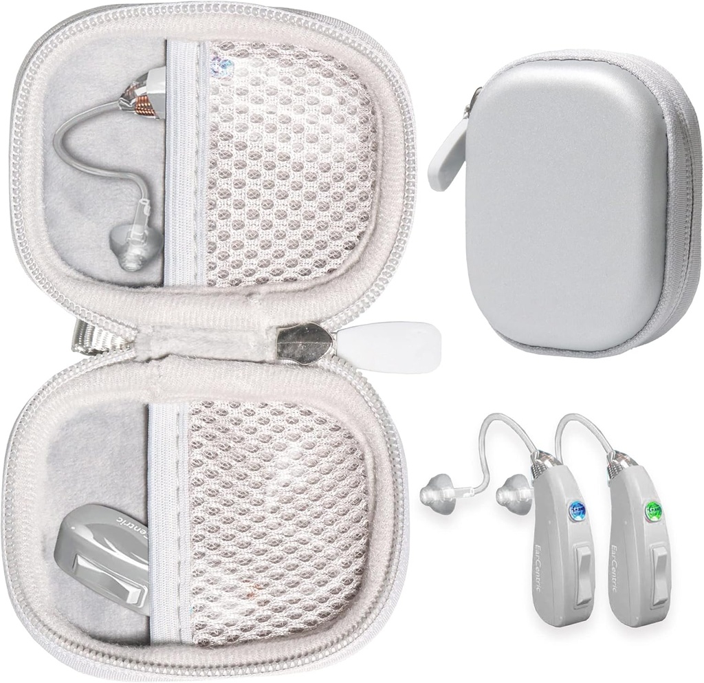 Cas Cas pour aides auditives compatibles avec les aides auditives EarCentic EasyCharge également pour Otofonix Elite/Encore, Banglijian, Britzgo, My Tone, LIGINN, Blaids, Lexie, Tweak (Argent)