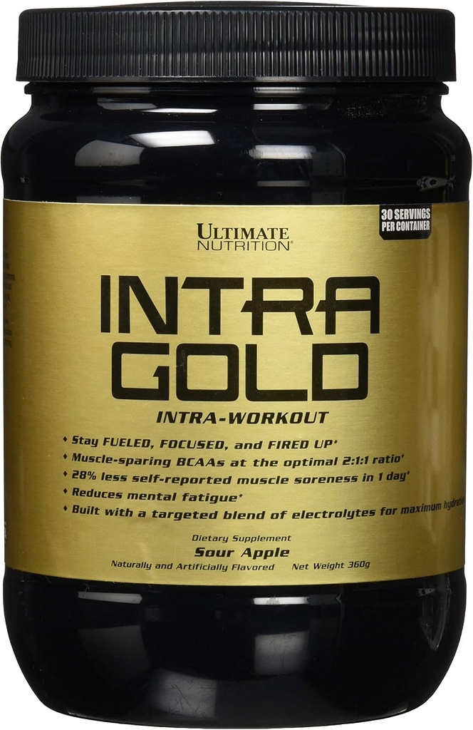 Ultimate Nutrition Intra Gold Workout Energy Supplement - Blend of Electrolytes with Carnitine, Ornithine, and Aspartate, 30 Servings, Sour Apple