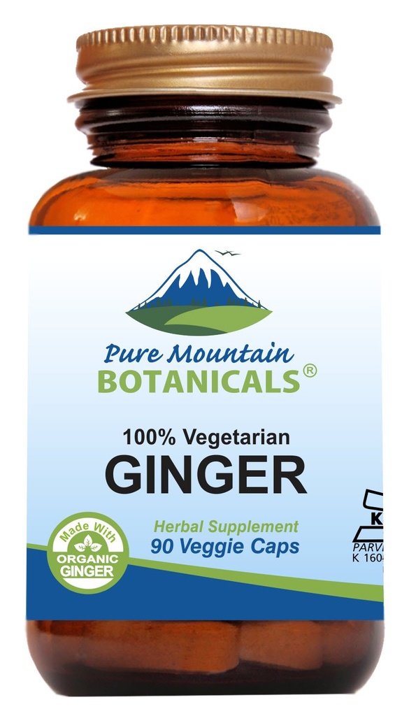 Pure Mountain Botanicals Ginger Capsules - Kosher Vegan avec 1000mg de supplément de racine de gingembre biologique