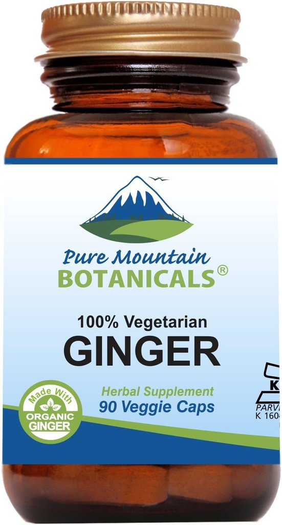 Pure Mountain Botanicals Ginger Capsules - Kosher Vegan avec 1000mg de supplément de racine de gingembre biologique