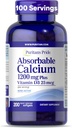 Puritan's Pride Absorbable Calcium 1200 mg Plus Vitamine D3 25mcg 1000 UI avec Bone-ActiveTM, 200 softgels à libération rapide