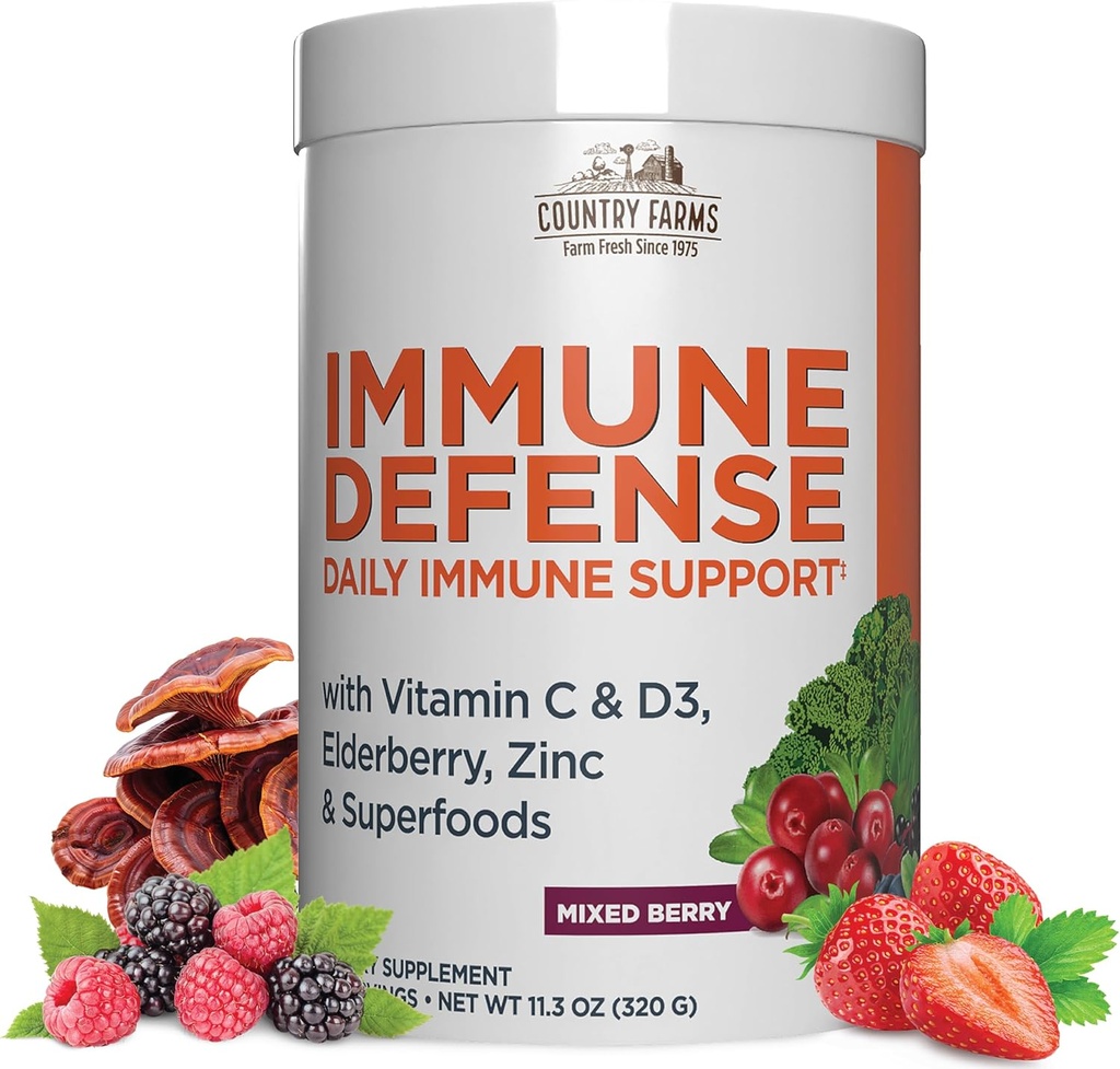 CARACTÉRISTIQUES DE PAYS Imune Defense Superfoods, supplément de soutien immunitaire, vitamine C avec mûre noire, Echinacea, curcuma, soutient l'hydratation, avec probiotiques et prébiotiques, Berry Flavor, 40 portions