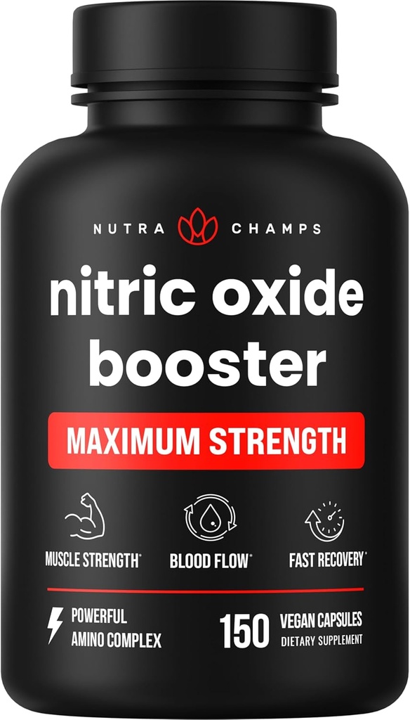 Supplément d'oxyde nitrique NutraChamps, L-Arginine, L Citrulline Malate, AAKG, Pine Bark, Extrait de graines de raisin, Booster d'oxyde nitrique extra-résistance, pilules d'oxyde nitrique, force, énergie, flux sanguin