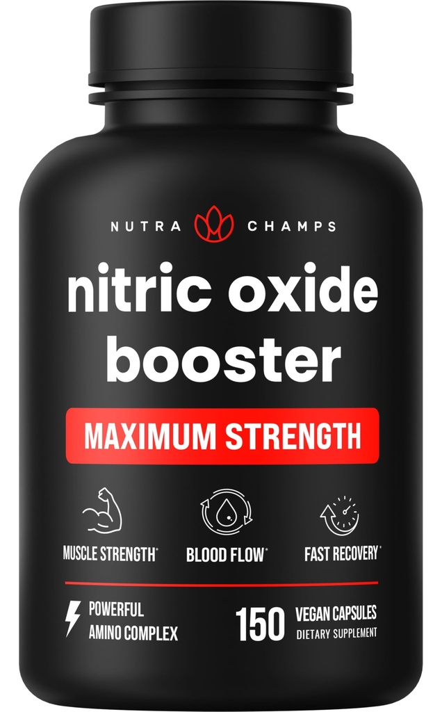 Supplément d'oxyde nitrique NutraChamps, L-Arginine, L Citrulline Malate, AAKG, Pine Bark, Extrait de graines de raisin, Booster d'oxyde nitrique extra-résistance, pilules d'oxyde nitrique, force, énergie, flux sanguin
