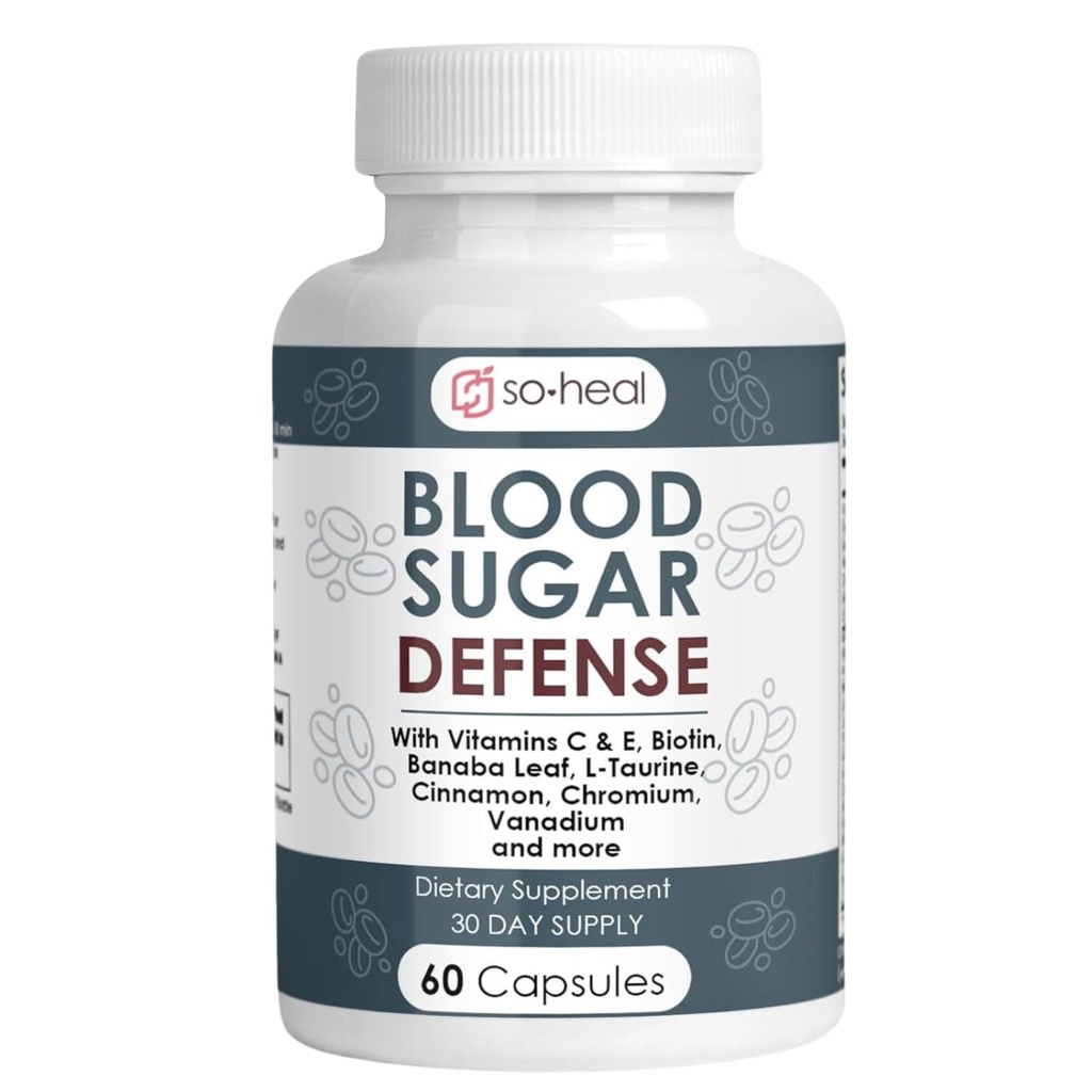 Sugar Shield Defense Supplement - Cinnamon, Chrome, Vanadium, Triple Protection pour le cœur, Métabolisme, Énergie - 60 Capsules, Fabriqué aux États-Unis