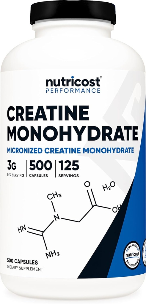 Nutricost Micronized Creatine Monohydrate 3,000mg 500 Capsules, 125 Servings, 750mg of Creatine Monohydrate Per Capsule