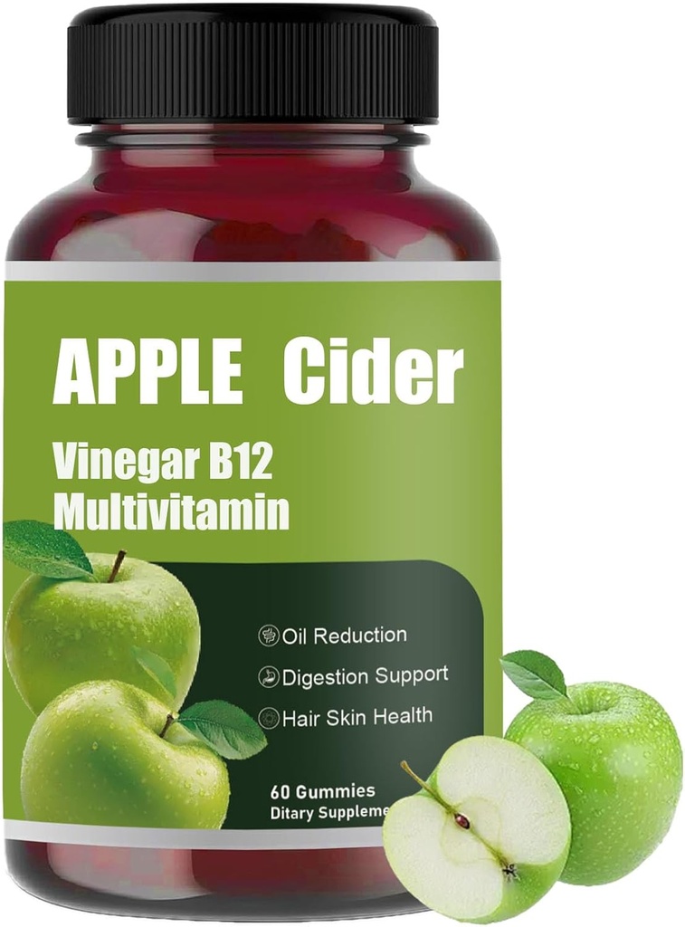 Pomme Cider Gummy-Apple Cider Vinegar B12 Multivitamine, Pomme Cider naturel Gummies - Vinagre de Sidra de Manzana Gomitas - Vegan & sans gluten - 60 Gummies (1)