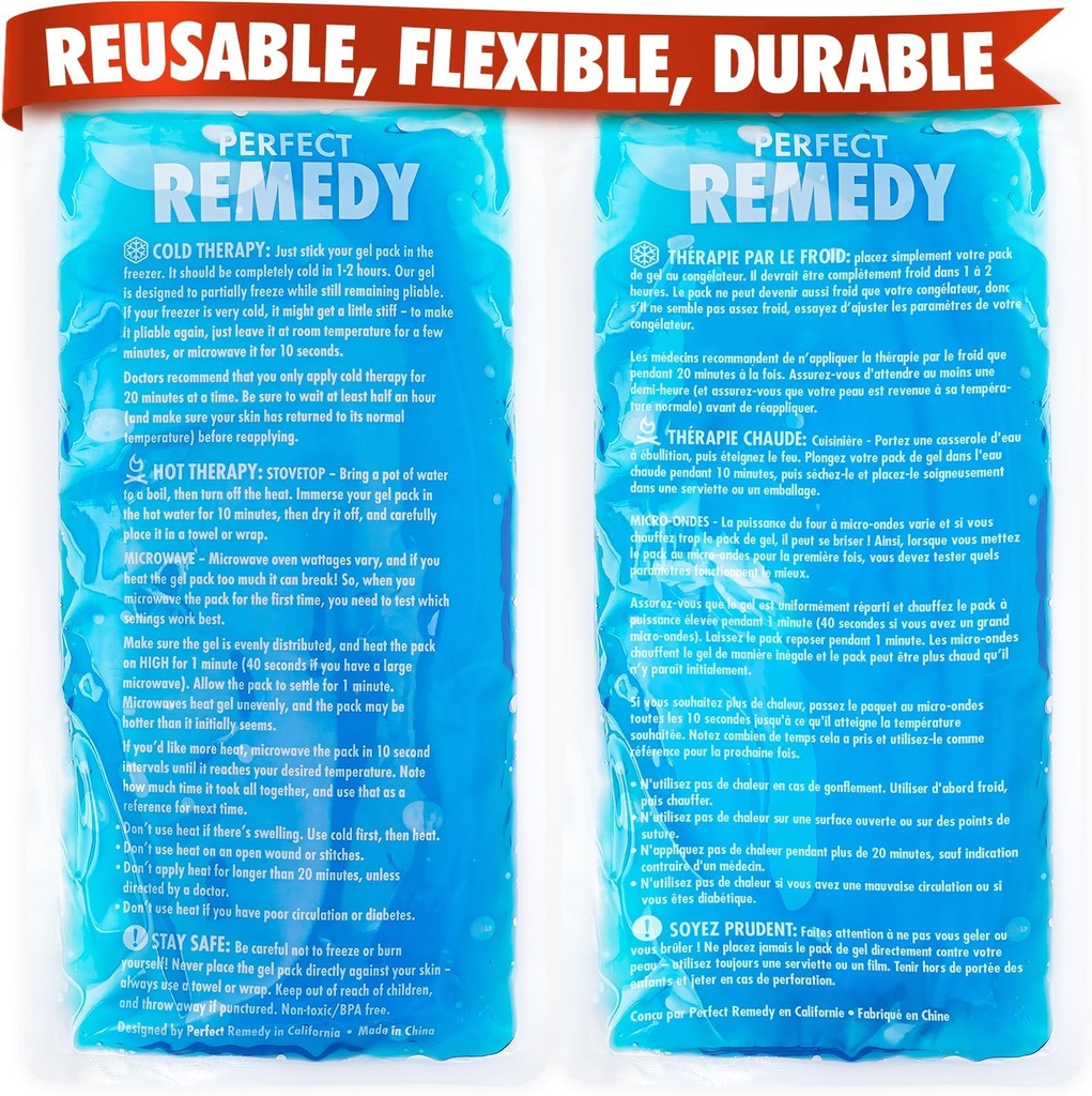 Packs de glace de gel pour les blessures réutilisables, chauds et froids qui est durable, souple et flexible, rapide de soulagement et de récupération (Blue, Reg 2PK)