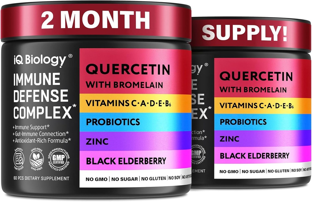 Quercetin avec Bromelain - Capsules Premium Quercetin Bromelain pour support immunitaire* - Supplément Bromelain Quercetin - Non OGM Quercetin - 2 Pack (120 Capsules)