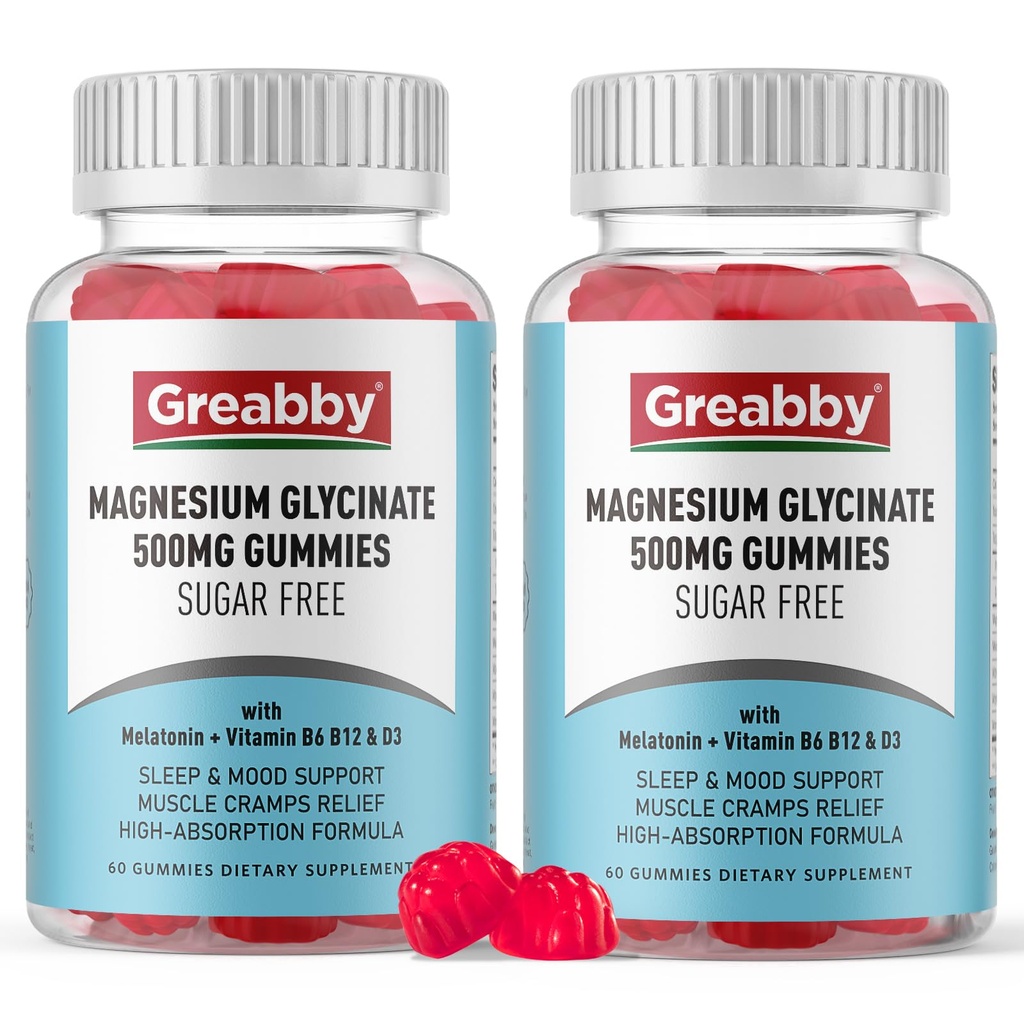 Glycinée de magnésium 500mg pour adultes Soutien au sommeil, Gummées de magnésium à croquer pour femmes et hommes, Relief musculaire et approvisionnement en magnésium (120 Gummées)