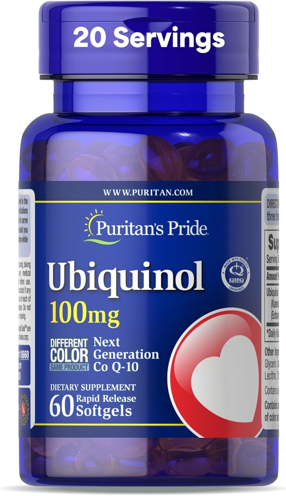 Pride de Puritan Ubiquinol 100 mg Santé cardiovasculaire 60 Softgels à libération rapide