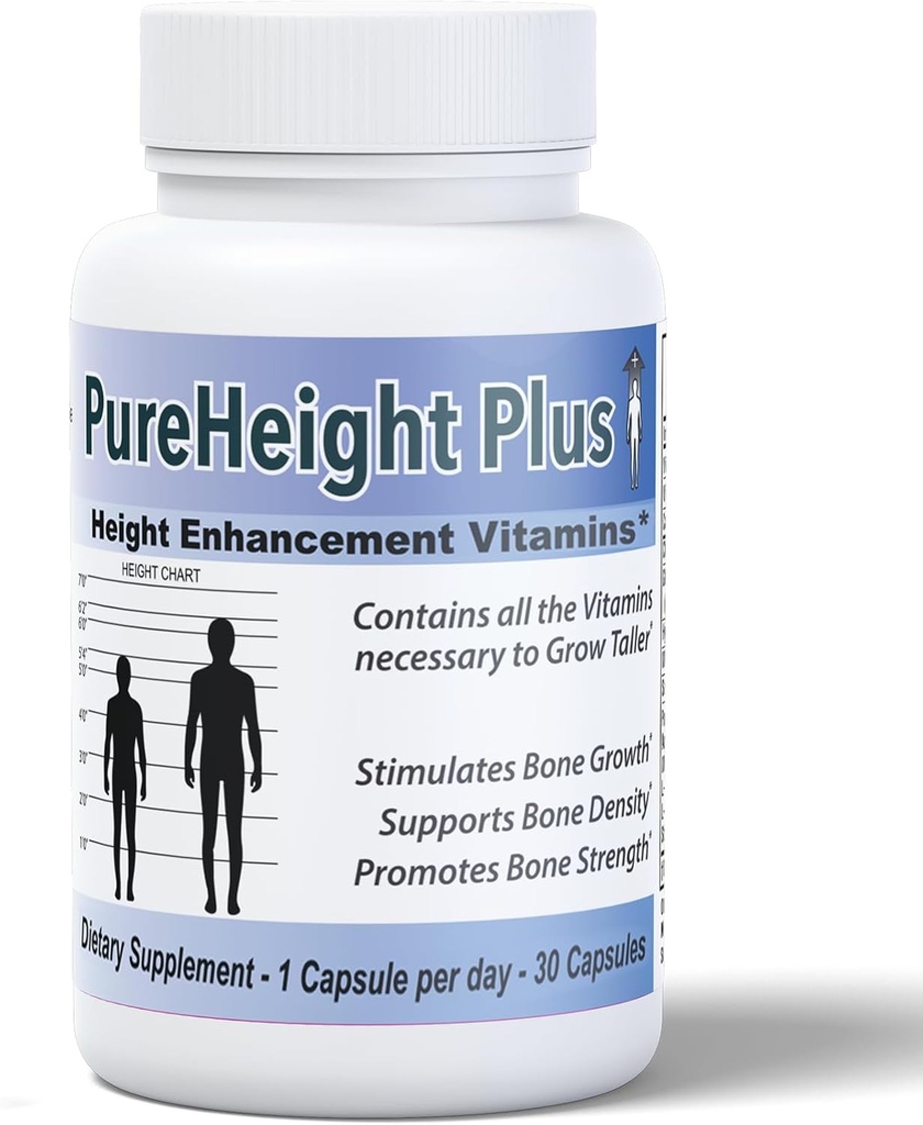 PureHeight Plus #1 Doctor Recommandé supplément d'amélioration de la hauteur - Vitamines de croissance pour les enfants, les adolescents et les adultes - Augmenter la force osseuse et la densité - Enhancer la hauteur Vitamines Grow Taller rapide